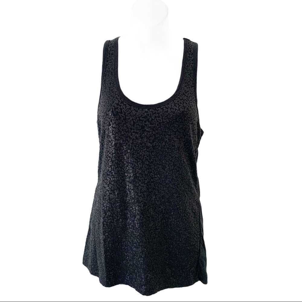 DKNY black sequins racerback tank top size small